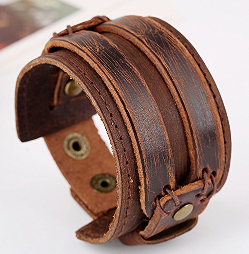 Leather Bracelet for Men Braided Stainless Steel Mens Bracelets - color: Brown 2