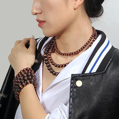 KOSMOS-LI Western Style Multi Layer Necklaces Bracelet Earrings Faux Pearl Cowgirl Beaded Women Jewelry Sets - color: bronze21080
