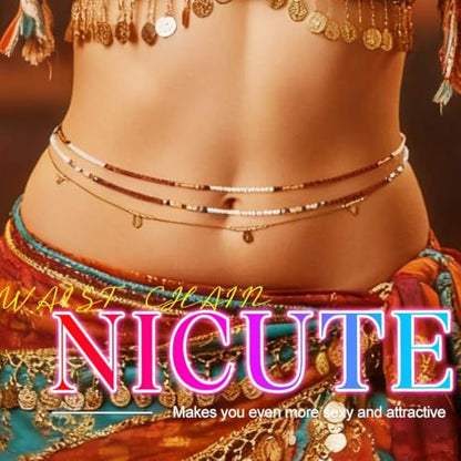 Nicute Boho Beads Belly Chain Layered Waist Chain Beach African Bikini Body Accessory for Women
