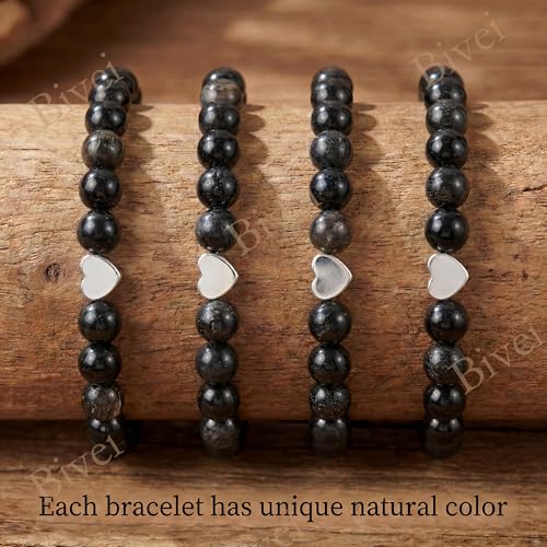 Bivei Crystal Stretch 6mm Bracelets for Women | Handmade Natural Stone Beaded Stretch Bracelet, Stainless Steel Heart Bead, Tranquility Yoga Gift Jewelry for Women - color: Black Tourmaline - Protective