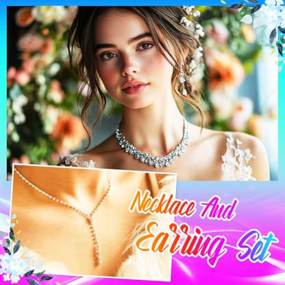 Yean Silver Bridal Jewelry Set Rhinestone Wedding Necklace and Earring Set Prom Jewelry for Women and Bride - color: Gold