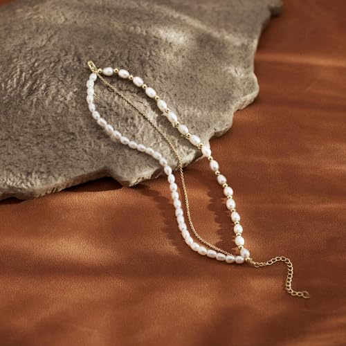 Pearl Bracelets for Women, 14k Gold Plated Dainty Beaded Bracelets Stack Link Chain Charm Bracelets Set Layered Tiny Jewelry for Women Christmas Gifts - style: GD-3