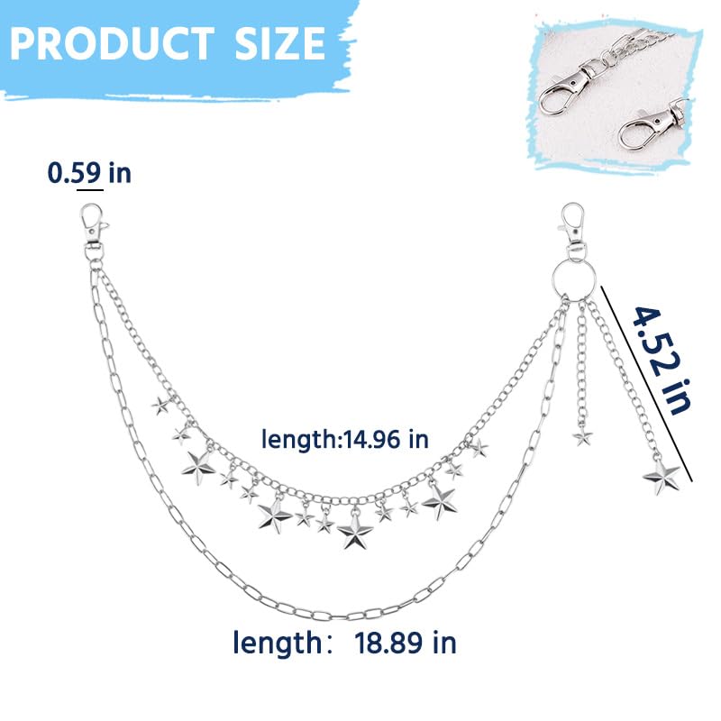 Goth Pants Chain Charms for Women Men Punk Layered Jean Chains Gothic Y2k Pocket Chain for Women Hip Hop Waist Chains - color: Star 2