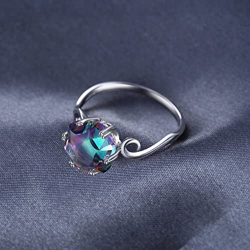 JewelryPalace Fancy Cut 5.7ct Multicolor Genuine Rainbow Quartz Cocktail Rings for Her, 14K White Yellow Rose Gold Plated 925 Sterling Silver Ring for Women, Natural Gemstone Jewelry Rings - color: A-sterling Silver