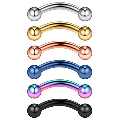 Ruifan 14G 5/16 Inch Stainless Steel Curved Eyebrow Rings Petite Belly Rings Body Jewelry Piercing Set 3mm Ball - color: 6PCS - Style 3#