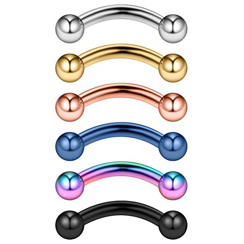 Ruifan 14G 5/16 Inch Stainless Steel Curved Eyebrow Rings Petite Belly Rings Body Jewelry Piercing Set 3mm Ball - color: 6PCS - Style 3#