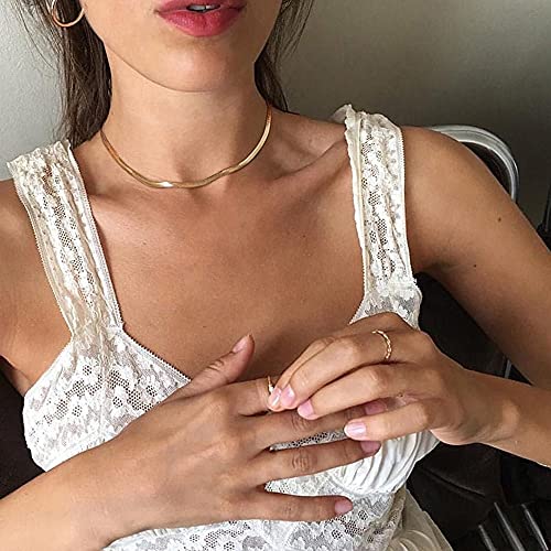 Tewiky Layered Necklaces for Women 14k Gold Plated Chain Necklace Set | Chunky Herringbone/Snake/Rope/Box/Cuban Link Chain for Women, Layering Stack Choker Necklace, Dainty Jewelry Set Non Tarnish - color: Herringbone 3mm 14inch Gold