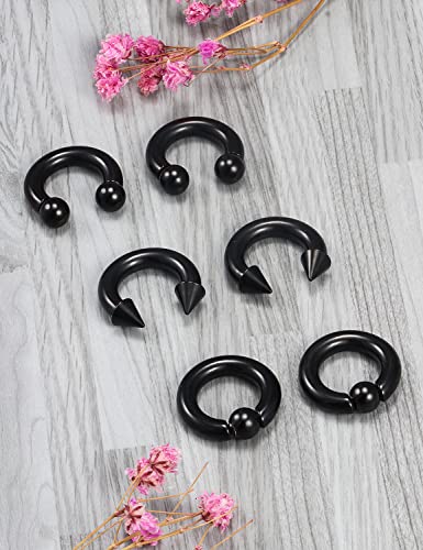00G 0G 2G 4G 6G 8G 10G 12G 14G 16G Septum Rings Silver Black Surgical Steel Heavy Gauges Earrings Stretching kit Eyebrow Lip Septm Nose Rings Helix Tragus Daith Rook Earrings Hoops 10mm-19mm - color: Black, size: 6G(4.0mm)-Inner Dia:12mm