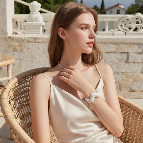 Firstmeet Irregular Bold Open Cuff Acrylic Bangle - Oversized Statement Bracelet for Edgy Style - color: Beige
