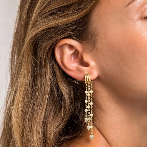 14K Gold Plated Dangle Earrings for Women, Dainty Hoop Huggie Studs, Long Hanging Tassel Chain Multi Pierced Ear Stacking Jewelry Gifts - color: CZ Drop Dangle-Gold