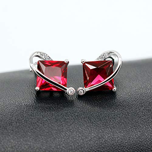 Uloveido Charm Created Topaz Big Square Crystal Necklace Matching Stud Earrings Rings Jewelry Set T295 - color: Red