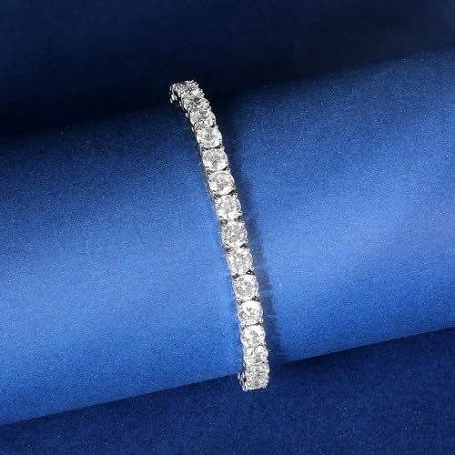 3/4/5mm Tennis Bracelet, 18k White Gold Plated 3MM/4MM/5MM Iced Out Round Cubic Zirconia Tennis Bracelet for Women Men 6.5/7/7.5 Inches - color: 5MM White Gold, size: 8 inch