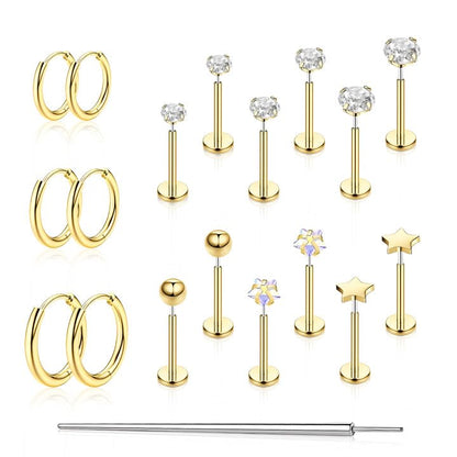 Flat Back Stud Earrings Cartilage Earrings for Women Men Hypoallergenic Threadless Flat Back Earring Surgical Steel Earring Tragus Helix Labret Lip Medusa Conch Body Piercing Jewelry - color: Gold-18G(1.0mm)