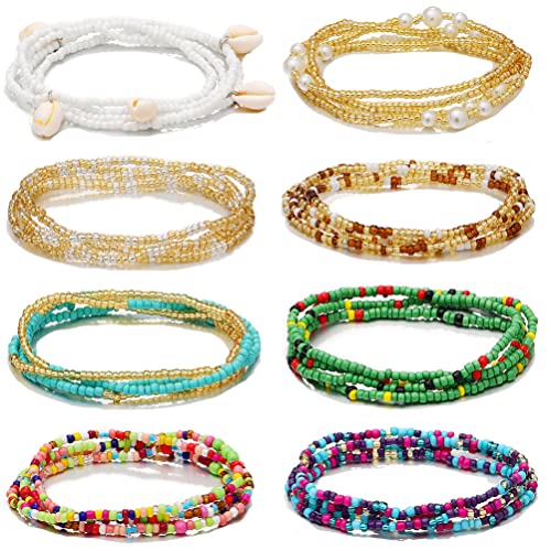 24-50 Inch Waist Beads for Women African Waist Belly Beads | Plus Size Layered Belly Body Chain Colorful Waist Jewelry(8PCS) - size: 27.5 Inch