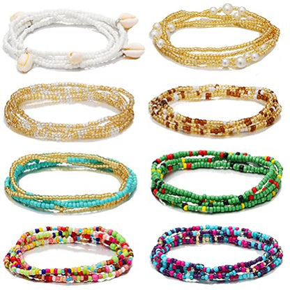 24-50 Inch Waist Beads for Women African Waist Belly Beads | Plus Size Layered Belly Body Chain Colorful Waist Jewelry(8PCS) - size: 23.5 Inch