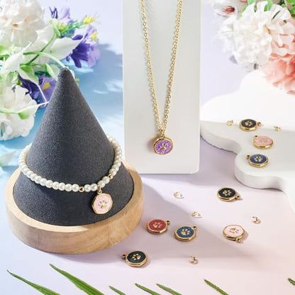 8Pcs Flat Round Dog Paw Print Enamel Charms Pendant, Cute Animal Footprint Golden Stainless Steel Dangle Charm with Jump Ring for DIY Necklace Earring Keychain Jewelry Making - color: Dog Paw Print
