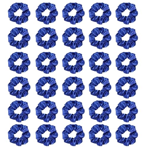 Silk Hair Ties Ponytail Holder Hairs Bow Ropes Elastics Hairtie Accessories Wide 0.8inch on Hair No Damage No Crease for Women Curly Thick Wavy Hair(30Pcs Royal Blue) - color: Royal Blue