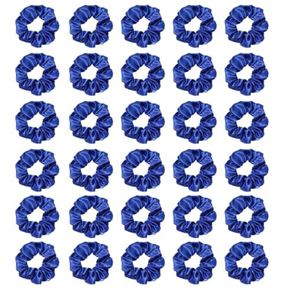 Silk Hair Ties Ponytail Holder Hairs Bow Ropes Elastics Hairtie Accessories Wide 0.8inch on Hair No Damage No Crease for Women Curly Thick Wavy Hair(30Pcs Royal Blue) - color: Royal Blue