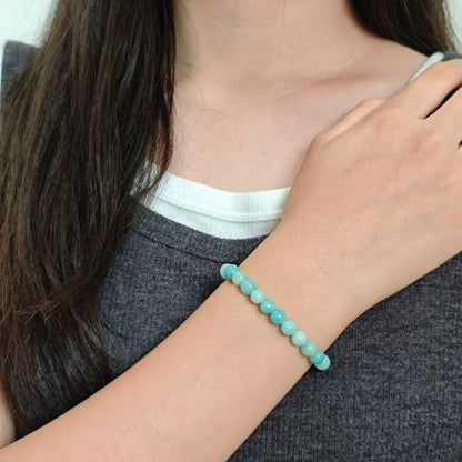 Natural Healing Gemstone Bracelet Handmade Yoga Stretch Elastic Bracelet Stress Relief Crystal Jewelry for Men and Women - color: Amazonite (Enhance Love and trust.), size: 6mm
