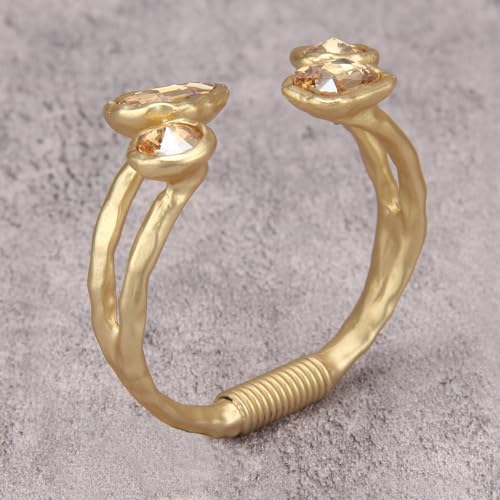 GelConnie Chunky Cuff Bangle Bracelet for Women, Statement Jewelry | Gold and Silver Tone Cuff Bangles with Resin, Crystal and Textured Accents for Party, Vacation and Dressy Looks - style: Bangle 04-Champagne Crystal