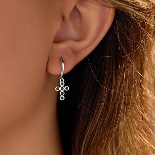 LOVECOM 925 Sterling Silver Heart Dangle Earrings for Women 14K Gold Plated Dainty CZ Love Hearts Charm Huggie Hoop Earrings to Daughter Birthday Wedding Graduation Gifts Jewelry Gifts - color: Style 3-Silver