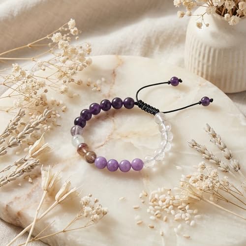 Natural Stone Beaded Bracelets for Women, 7 Chakra Healing Crystal Bracelet, 6mm/8mm Handmade Gemstone Stretch/Adjustable Bangle, Anxiety Relief Yoga Meditation Jewelry, Boho Amethyst Malachite Turquoise Bracelet Gift - color: Style 3