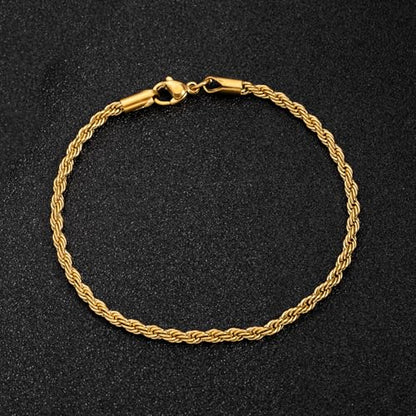 kelistom 18K Gold Silver Tone Rope Link Chain Bracelet for Women Men, 3mm 4mm Braided Rope Chain Bracelets, 7” 7.5” 8.3”, - size: 7.5", style: 3mm-gold