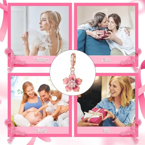 Charm for Bracelets and Necklaces Heart Cat Flower Boy 925 Sterling Silver Bead Birthday Jewelry Gift for Women - color: Pink Flower Charm