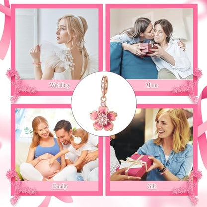 Charm for Bracelets and Necklaces Heart Cat Flower Boy 925 Sterling Silver Bead Birthday Jewelry Gift for Women - color: Pink Flower Charm