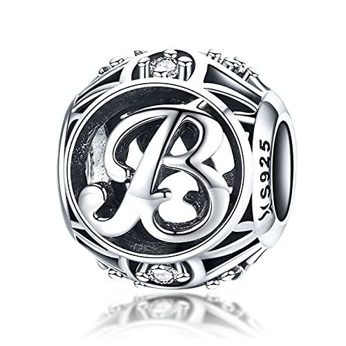 Letter Charms 925 Sterling Silver Initial A-Z Bead Charms | For Bracelets Necklaces, Hypoallergenic,Cubic Zirconia Alphabet Beads, Personalized Gifts for Women - color: B