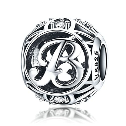 Letter Charms 925 Sterling Silver Initial A-Z Bead Charms | For Bracelets Necklaces, Hypoallergenic,Cubic Zirconia Alphabet Beads, Personalized Gifts for Women - color: B