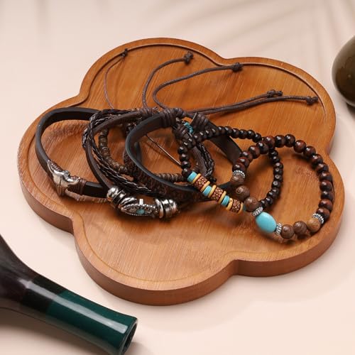Mens Beaded Bracelets Tribal Wooden Elastic Adjustable Prayer Beads Wrap Cuff for Women - color: I: 5pcs
