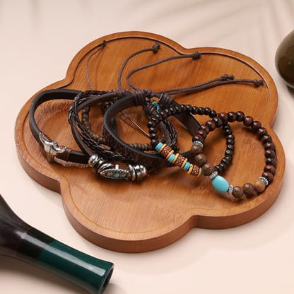 Mens Beaded Bracelets Tribal Wooden Elastic Adjustable Prayer Beads Wrap Cuff for Women - color: I: 5pcs