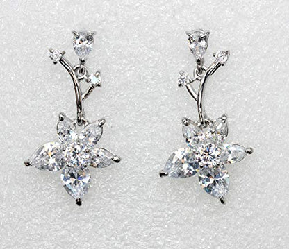 Faship Gorgeous CZ Crystal Floral Necklace Earrings Set - color: Clear