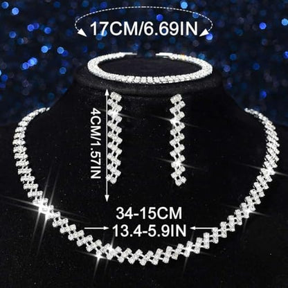 Aukmla Bridal Jewelry Set Silver Sparkly Choker Wedding Necklace Bracelet Earring Sets Prom Necklaces for Women and Brides - color: Silver