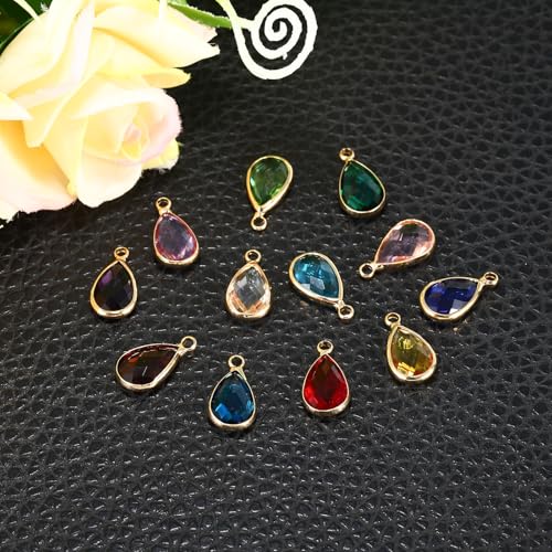 PATIKIL Birthstone Charm Beads Drop Pendant, Handmade Birthstone for Personalized Earrings Bracelet Necklace - color: Golden Tone, size: 0.51" x 0.28"