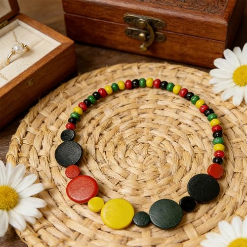 ONLYJUMP Colorful Ethnic Wooden Jewelry Set for Women Round Statement Dangle Earrings Multilayered Geometric Beaded Bracelet Necklace Exaggerated Tribal Style Jewelry - color: Colorful A