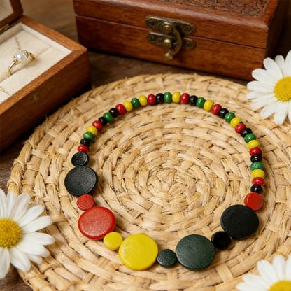 ONLYJUMP Colorful Ethnic Wooden Jewelry Set for Women Round Statement Dangle Earrings Multilayered Geometric Beaded Bracelet Necklace Exaggerated Tribal Style Jewelry - color: Colorful A
