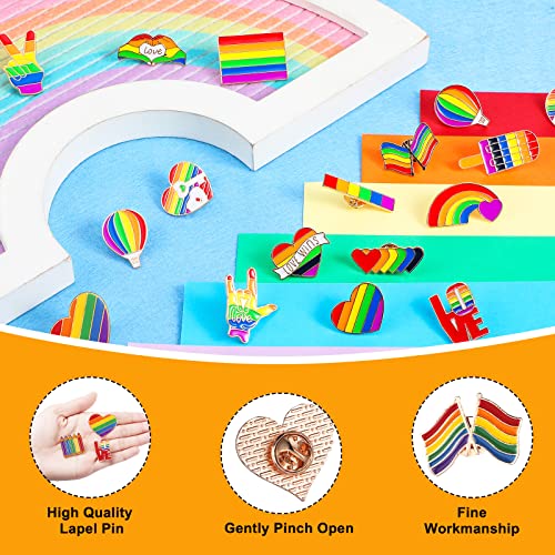 Giegxin 40 Pcs Rainbow Pride Pins Bulk LGBT Lapel Pins Gay Heart Flag Brooch for Clothes Bags Accessories Gifts - style: Pride