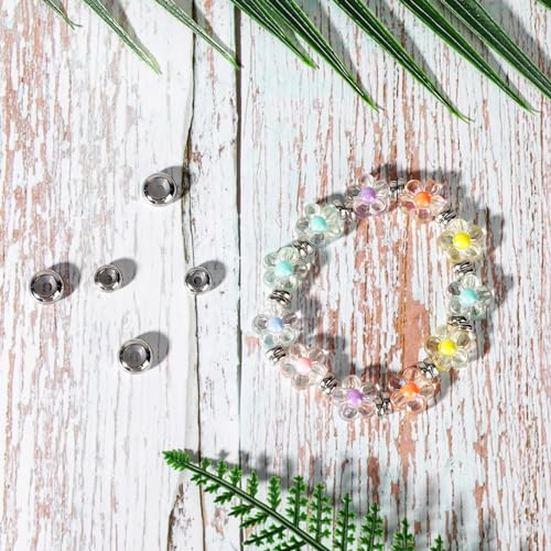 30pcs Stopper Beads for Charm Bracelets, 304 Stainless Steel Spacer Beads Adjustable Beads Slider Metal Loose Beads 6/8/10mm with Insert Rubber Locating Rings for DIY Bracelets Necklace Jewelry Making - color: silver
