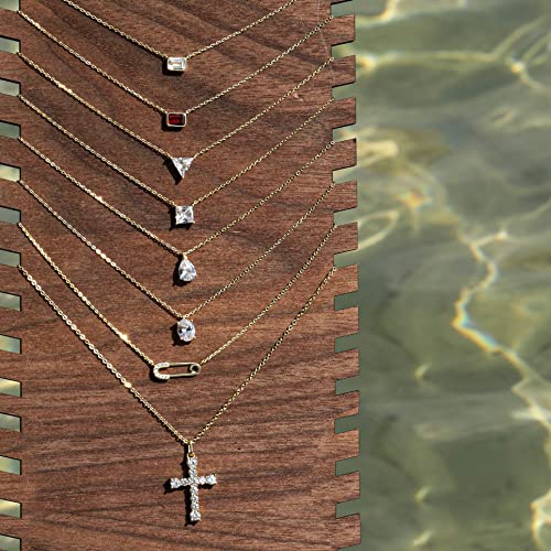 S.Leaf 18K Gold Plated Cubic Zirconia Choker Necklace for Women 925 Sterling Silver Layered Coin Moon Star Heart Circle Crystal Lariat Pendant Necklaces Gifts for Women Trendy - color: Teardrop_Gold