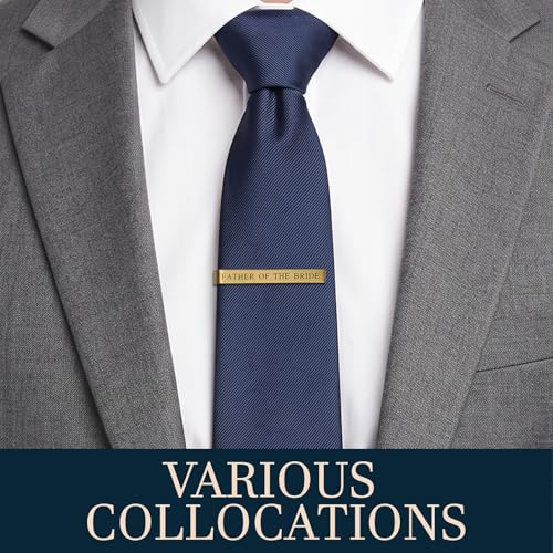 HAWSON Father of the Bride and Groom Tie Clip Best Man Skinny Stainless Steel Marriage Tie Bar Wedding Gift for Man - style: 2“-Golden-Father Of The Bride