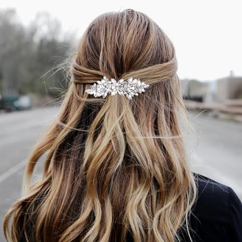 Joez Wonderful 2 Pcs Rhinestone Hair Clips, Silver Bridal Hair Accessories for Women, Sparkly Crystal Hair Pins, Fancy Flower Hair Barrettes for Wedding, Bride (Rhinestone) - color: Rhinestone (2pcs)