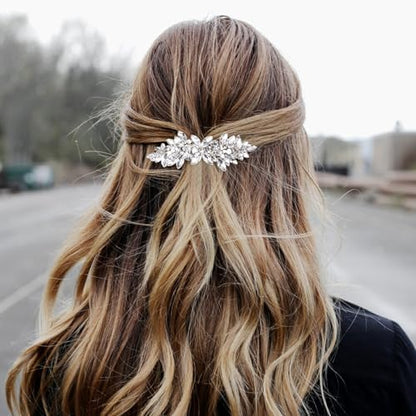Joez Wonderful 2 Pcs Rhinestone Hair Clips, Silver Bridal Hair Accessories for Women, Sparkly Crystal Hair Pins, Fancy Flower Hair Barrettes for Wedding, Bride (Rhinestone) - color: Rhinestone (2pcs)