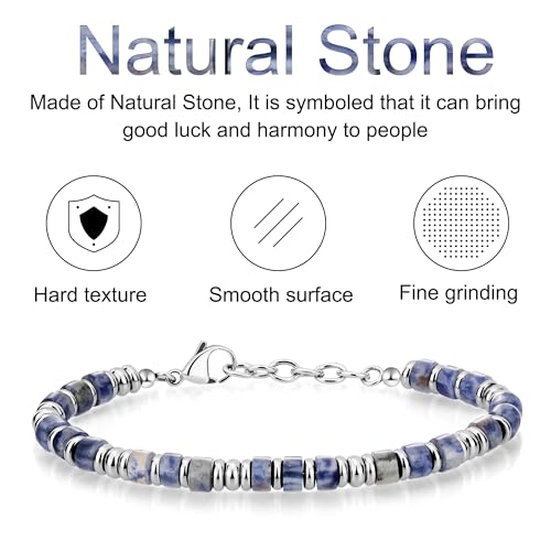 SIUMAL Mens Bracelet, Boho Stainless Steel Bracelets for Men, Beaded Bracelets, Jewelry Gifts for Husband, Father, Friends - color: Blue