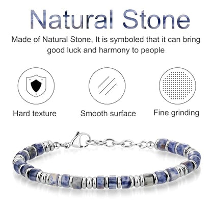 SIUMAL Mens Bracelet, Boho Stainless Steel Bracelets for Men, Beaded Bracelets, Jewelry Gifts for Husband, Father, Friends - color: Blue