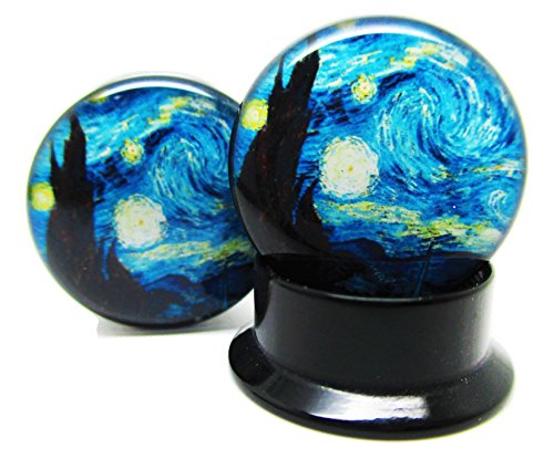A Starry Night Ear Plugs - Acrylic Screw-On - New - 14 Sizes - Pair - style: 2 Gauge (6mm)
