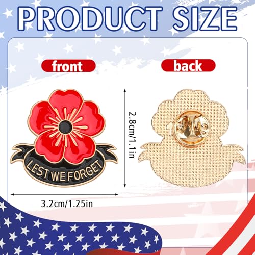SANNIX 15Pcs Poppy Flower Brooch Pins, Memorial Day Lapel Pin Lest We Forget Enamel Veterans Day Badge - style: Poppy Flower Pin