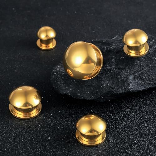 Casvort 2 PCS Hypoallergenic 0G-1" Cute Timeless Smooth Ball Screw Ear Gauges 316 Surgical Stainless Steel Fashion Ear Gauges Earrings Expander Women Piercing Body Jewelry - color: Gold, size: 6 mm