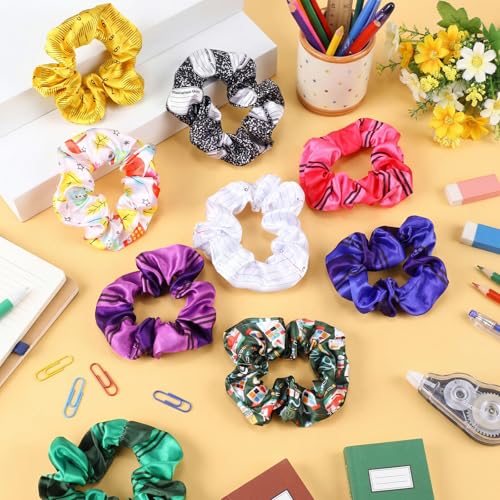80 Pcs Teacher Satin Hair Scrunchies Pencil Ruler Silk Hair Ties Elastic Bands Ropes Ponytail Holders Ties Back to School Accessories for Women Party Favors - style: Back to School